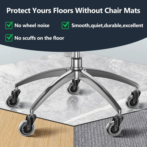 Office Chair Wheels Replacement 3 Inch Heavy Duty Rubber Caster Wheels For Hardwood Floors And Carpet, Quiet And Safe Rolling Chair