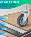 Heavy Duty 3 Inch Swivel Stem Casters Set Of 4 With Threaded Five Sixteenth Inch 18 UNC By One And One Half Inch Rubber Wheels For Wire Shelving Furniture And Carts Load Bearing 600 Lbs Total 150 Lbs Each Includes Nuts Washers And Spanner on various floor types