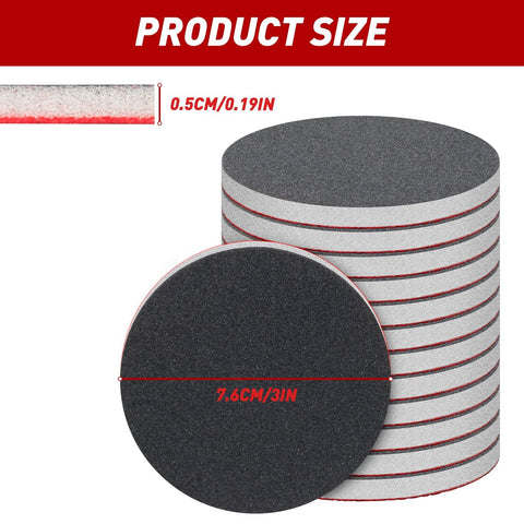 Stacked 48 Pcs 3 Inch Round Sanding Sponge Set Grit 80 To 3000 For Wood Metal Auto Body showing thickness and diameter measurements