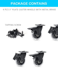 3 Inch Plate Caster Set Of 4 With Brake Dual Locking Heavy Duty Top Plate Industrial Swivel Casters Load Capacity 600 Lbs