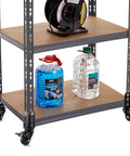 Three Inch Storage Rack Caster Wheels For Boltless Self Locking Shelving Racks, Heavy Duty PVC Wheels, installed on shelf