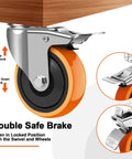 Close-up of L-shape heavy duty plate caster with brake, part of the 3 Inch Side Mount Casters Set Of 4, showing double safe brake mechanism.