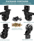 Three Inch Side Mount Caster Wheels Set Of Four With Two Brakes And Two Without Brakes, Heavy Duty Industrial Casters With L Shaped Bracket