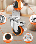 3 Inch Side Mount Casters Set Of 4, L-Shape Heavy Duty Plate Casters With Brakes, 1000 Lbs Total Capacity, Silent Rubber Swivel Casters