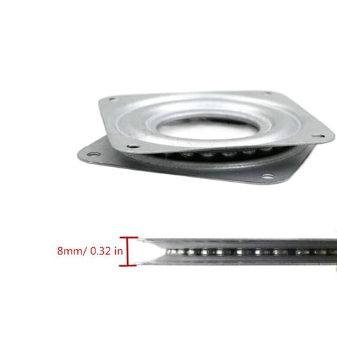 4 Pack 3 Inch Square Lazy Susan Hardware, Metal Turntable Bearings with Steel Ball Raceway, Zinc Plated Swivel Plates side view