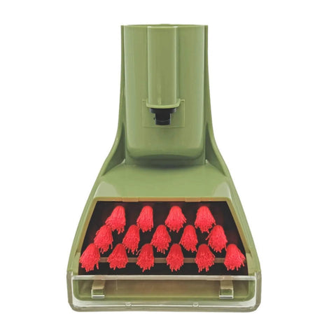 3-Inch Tough Stain Brush Tool For Upright And Portable Carpet Cleaners with red bristles and green plastic body