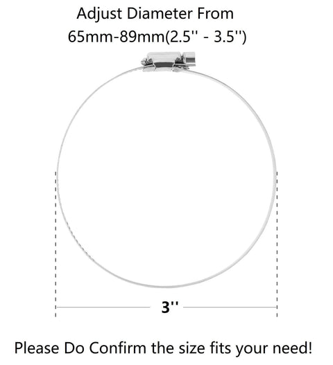 3 Inch Duct Clamp Stainless Steel Large Hose Clamp Adjustable Diameter 65 To 89mm Worm Drive Clamp for Plumbing Dryer Vent Automotive Mechanical Agriculture Heavy Duty Corrosion Resistant High Strength 4 Pack shown in adjustable state.