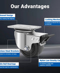 3 inch stainless steel heavy duty caster wheels set of 4 with swivel plate design features like locking mechanism and double ball bearings.