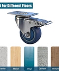 3 inch stainless steel caster wheels with total lock brake made from SUS 304, washable maintenance free casters designed for sanitary use in a 2 pack, side view.