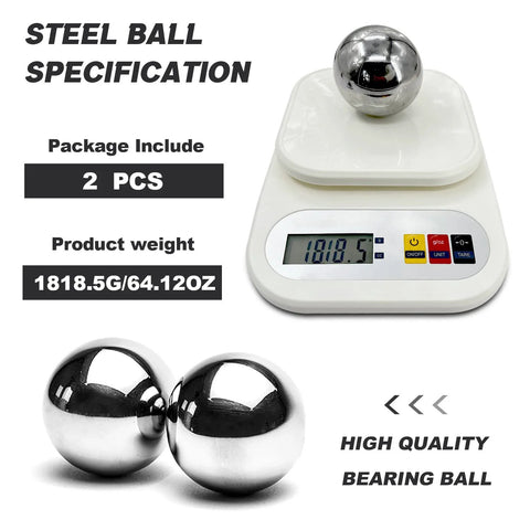 2 Pieces 3 Inch Ball Bearing Steel Balls 76.2mm Precision Solid Balls With Polished Finish on scale showing weight