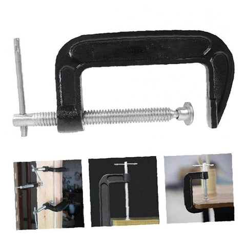 3 Inch Heavy Duty C Clamp Set, Industrial Steel C Clamps For Woodworking, Welding And Building, 2 Pack, shown in use