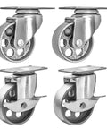 3 Inch Heavy Duty All Steel Swivel Plate Caster Wheels Set of 4, High Gauge Iron Casters Combo with Brake Lock, 360 Degree Swivel