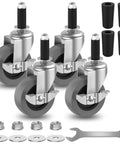 3 Inch Expanding Stem Caster Wheels Set Of Four With Side Brake For Utility Carts Shopping Carts And Furniture Legs Heavy Duty Replacement Wheels Fits Three Quarter Inch And Seven Eighth Inch Round Tube Diameters Includes Wrench Nuts Washers And Rubber