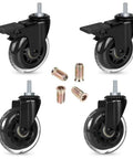 3 Inch Caster Set With 5/16-18UNC Threaded Stem 0.79 Inch Long, 4 Pack Swivel Casters Featuring 2 Lockable Brakes And 2 Standard Casters