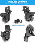 Side Mount Casters Set Of 4 With Brake, 3-inch L Shaped Plate, polyurethane wheels, screws, rustproof stainless steel frame