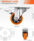 Diagram of 3-Inch Caster Set 4 Pieces with brake and fixed wheel combination, showing measurements and design