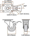 Technical diagram of 8 Pack 3 Inch Combo Caster Set With 4 Swivel Casters With Brakes And 4 Plate Heavy Duty Casters On Red PU Wheels