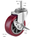 3 Inch Swivel Caster Wheels Set Of 4 With Locking Brakes Heavy Duty Casters Total Capacity 330 Lbs M8 Threaded Stem PU Wheels