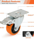 3-Inch Caster Set 4 Pieces With Brake And Fixed Wheel Combination For Mobile Metal Racks Carts Farm Equipment And Industrial Applications, Swivel Casters With Double Locking Brakes And Fixed Wheels, 1000 Lb Load Capacity, Screws Included showing locking mechanism and rotating mounting plate
