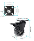 3 Inch Plate Caster Set Of 4 With Brake Dual Locking Heavy Duty Top Plate Industrial Swivel Casters Load Capacity 600 Lbs