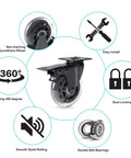 3 Inch Plate Caster Set Of 4 With Brake Dual Locking Heavy Duty Top Plate Industrial Swivel Casters Load Capacity 600 Lbs