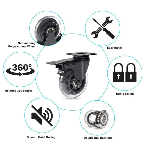 3 Inch Plate Caster Set Of 4 With Brake Dual Locking Heavy Duty Top Plate Industrial Swivel Casters Load Capacity 600 Lbs