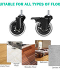 Two casters from Three Inch Swivel Caster Set With Five Sixteenth Inch Threaded Stem Eighteen UNC Heavy Duty for various floors