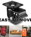 3 Inch Plate Swivel Caster Wheels Heavy Duty Set of 4 with low gravity center design black nylon wheels and brakes