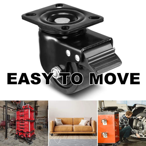 3 Inch Plate Swivel Caster Wheels Heavy Duty Set of 4 with low gravity center design black nylon wheels and brakes