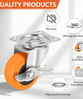 3 Inch Heavy Duty Caster Wheels Set of 16 with Brake, Swivel Top Plate Industrial Castors with orange polyurethane wheel, quality features