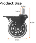 Side view of a 3-inch rubber swivel caster wheel with brake showing product dimensions for heavy-duty grill use.