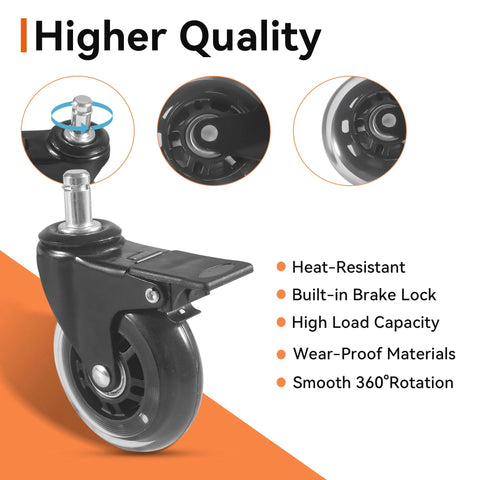 2 Pack 3 Inch Swivel Caster Wheels With Brake Rubber Heavy Duty Grill Replacement For Pellet Grills Fits Timberline 850