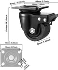 3 Inch Plate Swivel Caster Wheels Heavy Duty Set of 4 with low gravity center design black nylon wheels and brakes dimensions diagram