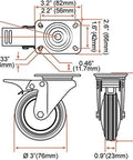 Dimensions of 12 Pack 3 Inch Swivel Caster Wheels with dual locking brakes, including wheel size and mounting specs.