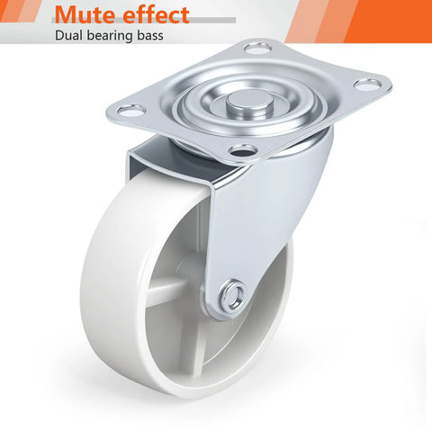 3-Inch Swivel Caster Wheels Set Of Four Polyurethane Plate Casters shown close-up, dual bearing design, silver base