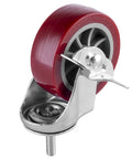 Close-up of a red 3 Inch Swivel Caster Wheels Set Of 4 With Locking Brakes Heavy Duty Casters Total Capacity 330 Lbs M8 Threaded Stem
