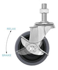 3 Inch Caster Wheels Set Of Four With Side Brake Heavy Duty Swivel Casters For Workbenches Carts And Shelving Units 600 Lb Per Wheel Load Capacity M12 1.75 By 25 Mm Threaded Stem Quiet Non Marring Replacement close-up