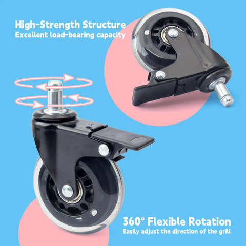 2 Pack 3 Inch Swivel Caster Wheel With Brake Replacement For Traeger Pellet Grills Timberline 850 1300 Ironwood 650 885 Texas Elite 34 Pro 780 Rubber Heavy Duty HDW302 Replacement Wheel Set For Outdoor Grill Cart