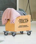 Wooden cart with blanket, featuring 12 Pack 3 Inch Swivel Caster Wheels with dual locking brakes for 300 lb load capacity.