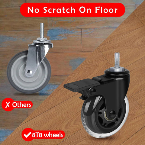 3 Inch Heavy Duty Rubber Caster Wheels With Brakes For Carts, Dollies And Furniture, shown in black and gray