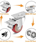 3 Inch Heavy Duty Industrial Swivel Caster Wheels with Brake, Set of 4, showcasing dual locking, 360° rotation, and smooth rolling features.