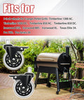 Traeger 3 Inch Swivel Caster Wheels With Brakes Set Of 2 For Pellet Grills shown with a grill outdoors