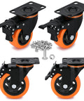 3 inch heavy duty plate swivel caster wheels set of 4 with safety brakes silent non marking PVC wheels rated 1800 lb total steel body