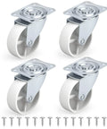 Set of four 3-inch swivel caster wheels with screws, showing polyurethane plate casters for furniture, carts, cabinets, and shelves.