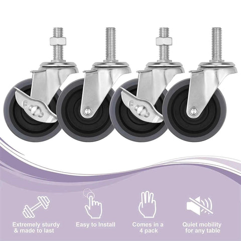 3 Inch Caster Wheels Set Of Four With Side Brake Heavy Duty Swivel Casters For Workbenches Carts And Shelving Units 600 lb per wheel