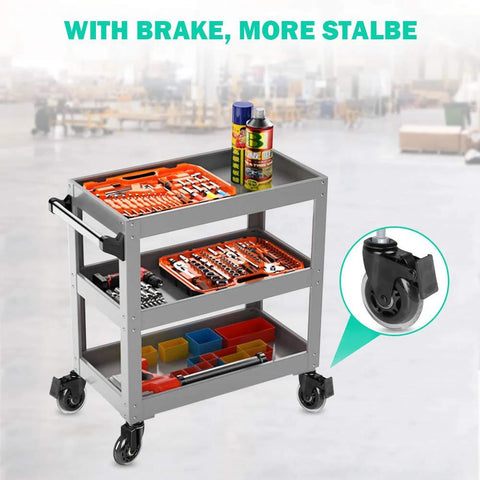 Workshop trolley on casters with tools, featuring Threaded Stem Casters Set of 4, Heavy Duty 3 Inch Swivel Casters With Brake.
