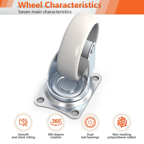 3-Inch Swivel Caster Wheels Set Of Four Polyurethane Plate Casters showing smooth silent 360-degree rotation and dual ball bearings