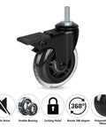 Threaded Stem Casters 5/16-18UNC With Brake Set Of 4 Heavy Duty 3 Inch Swivel Casters with locking brake and polyurethane wheel