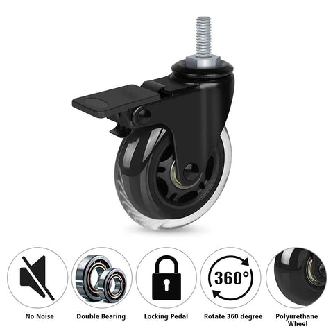 Threaded Stem Casters 5/16-18UNC With Brake Set Of 4 Heavy Duty 3 Inch Swivel Casters with locking brake and polyurethane wheel
