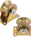 3-Inch U-Groove Caster Wheels with Bracket - Load Capacity 1102lbs - Perfect for Inverted Gates, Heavy-Duty Machines, and Wire Rope Rails (2 Pack) Ａ